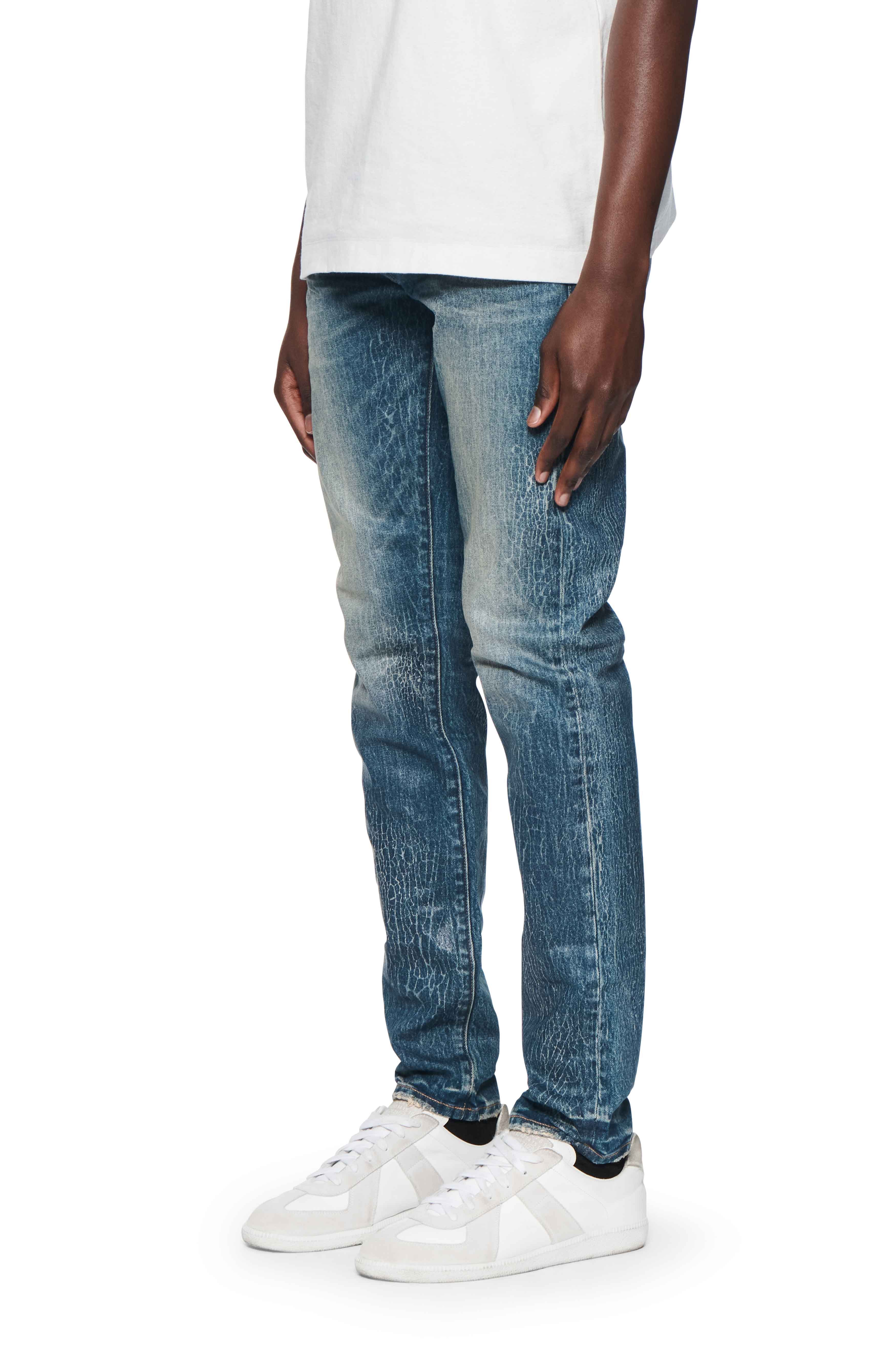 Purple Brand P001 Skinny Crackle Coated Jeans - Mid Indigo - Image 2
