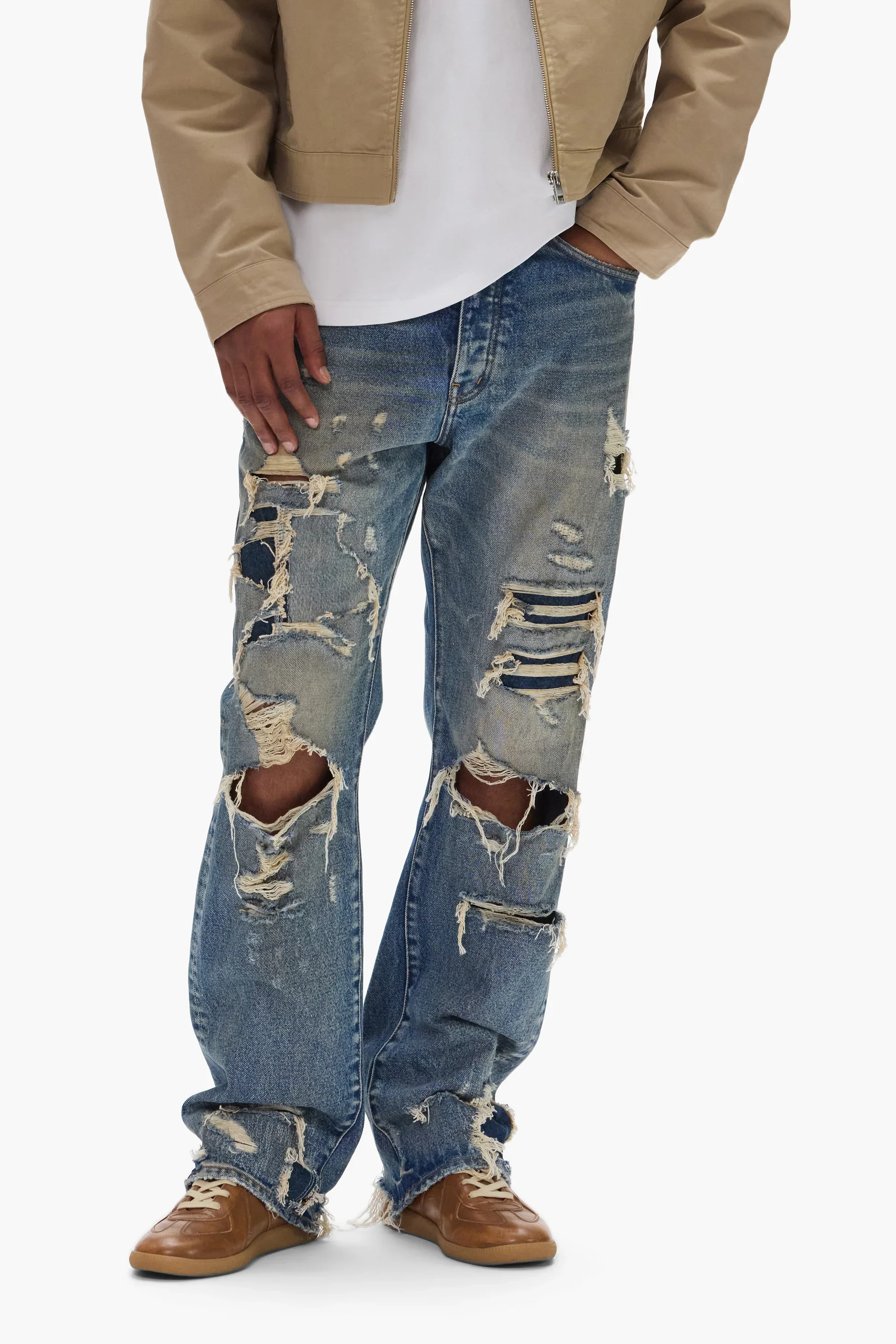 Purple Brand P011 Repair Blowout Jeans - Mid Indigo - Image 4