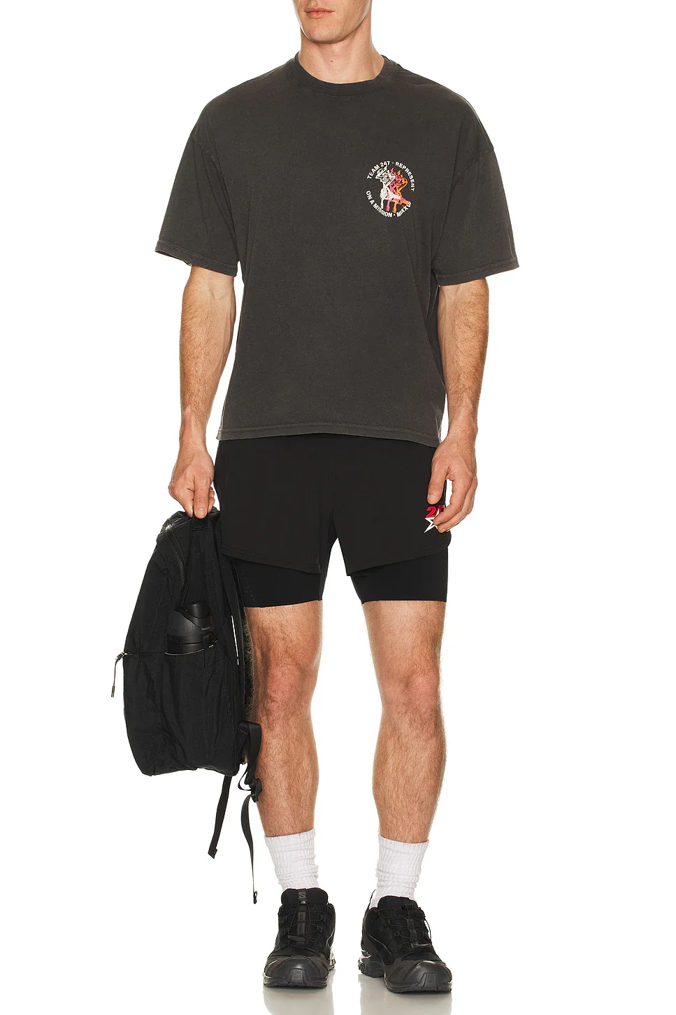 Represent 247 Torch Cropped Tee - Washed Black - Image 3