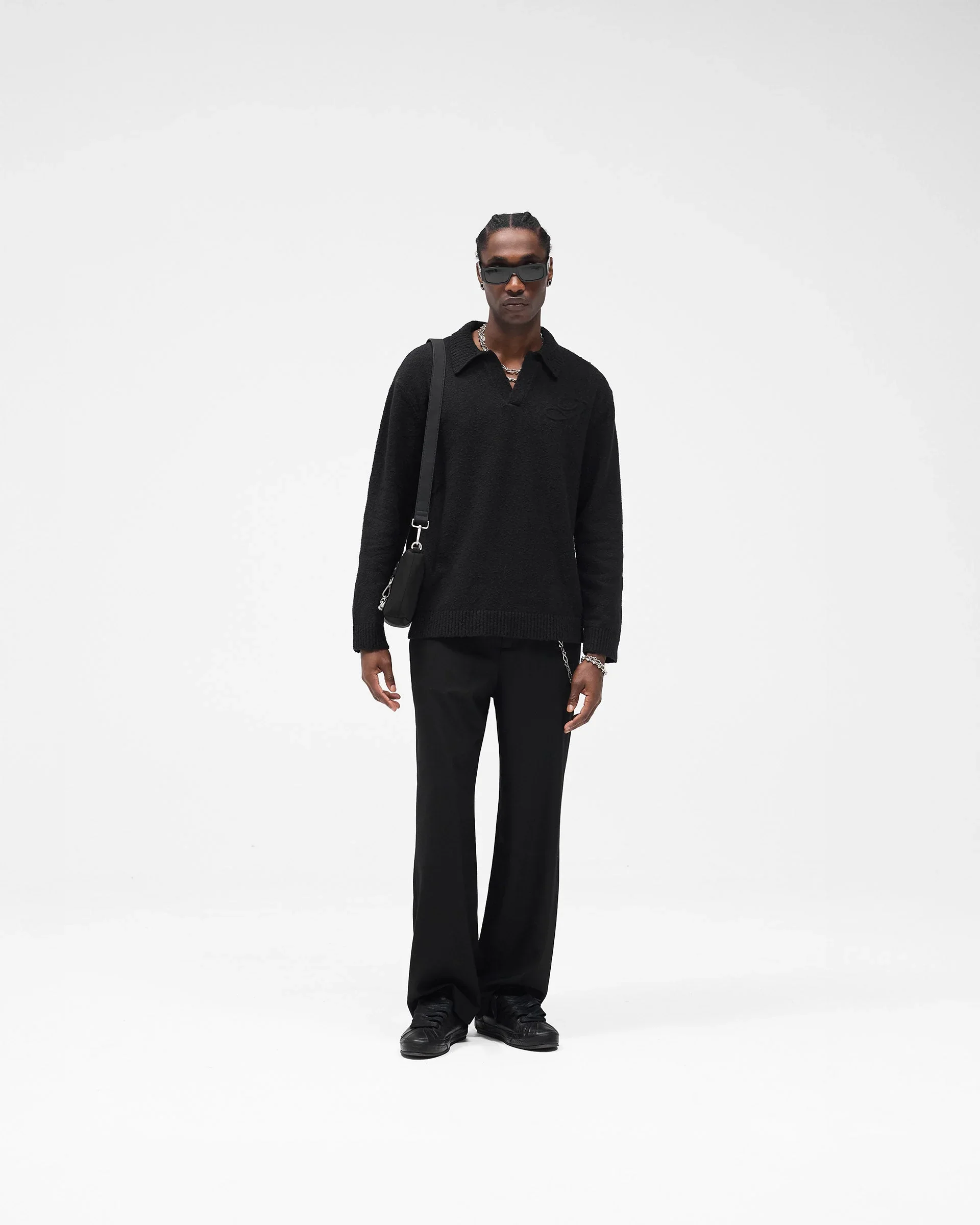 Represent Knitted Polo Top - Jet Black - Image 3