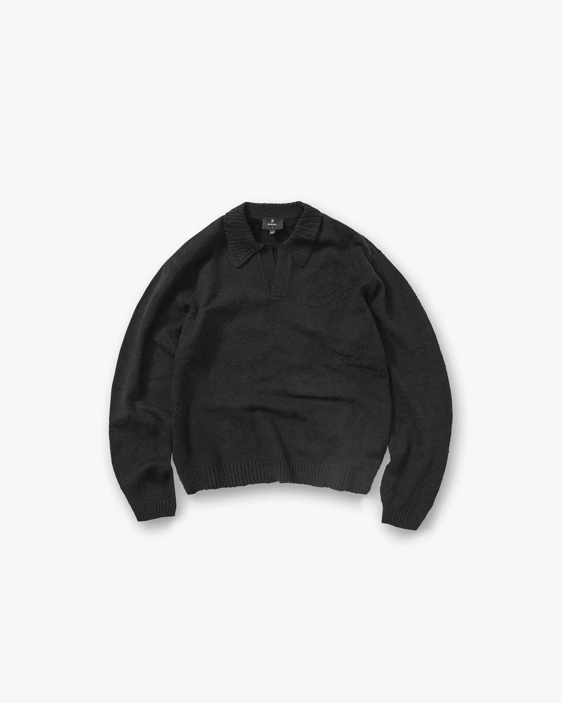 Represent Knitted Polo Top - Jet Black - Image 4