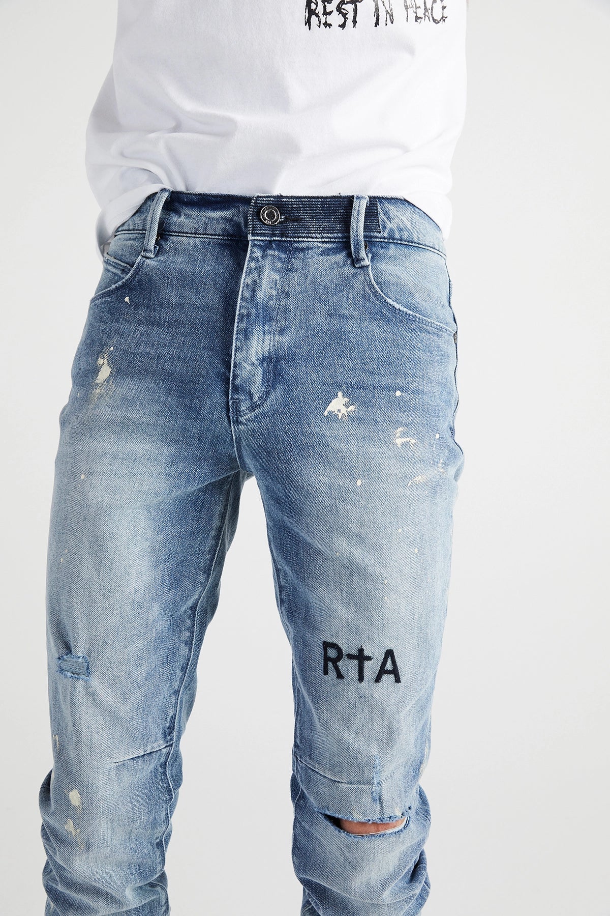 RTA Clayton Distressed Skinny Jeans - Blue - Image 5