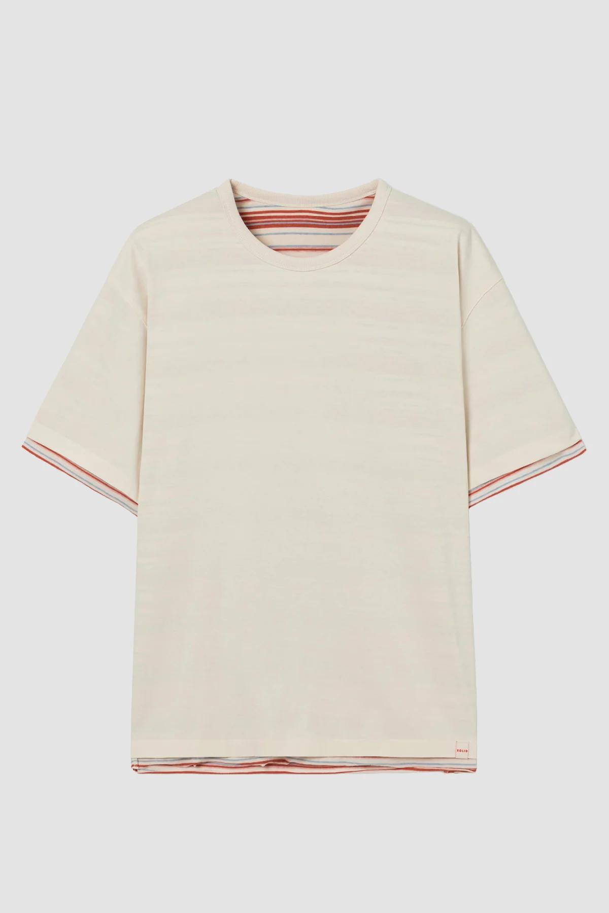 Solid Homme Inside Stripe Reversible Tee - Cream