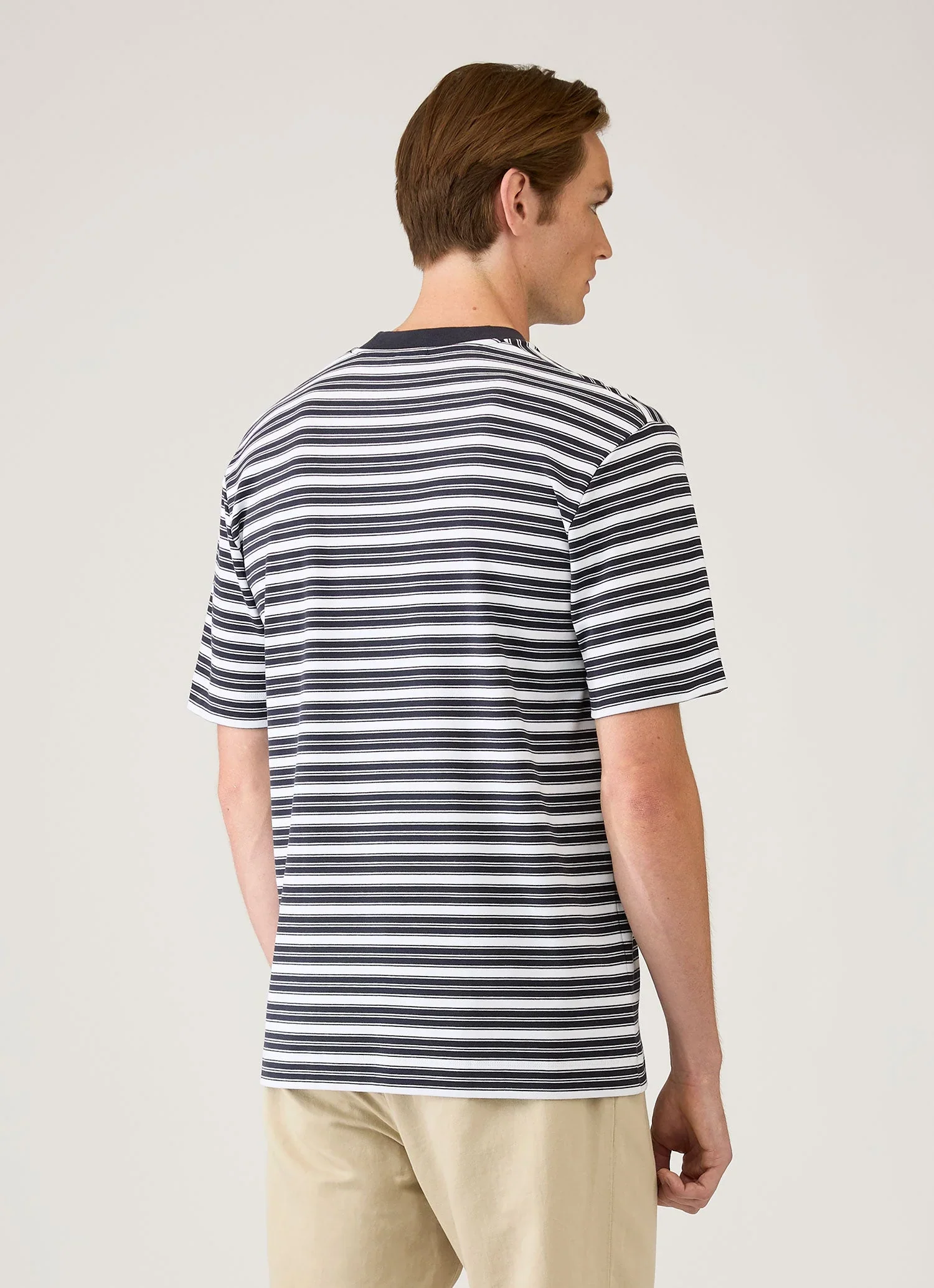 Sunspel Relaxed Fit Heavyweight Stripe Tee - White/Navy - Image 2