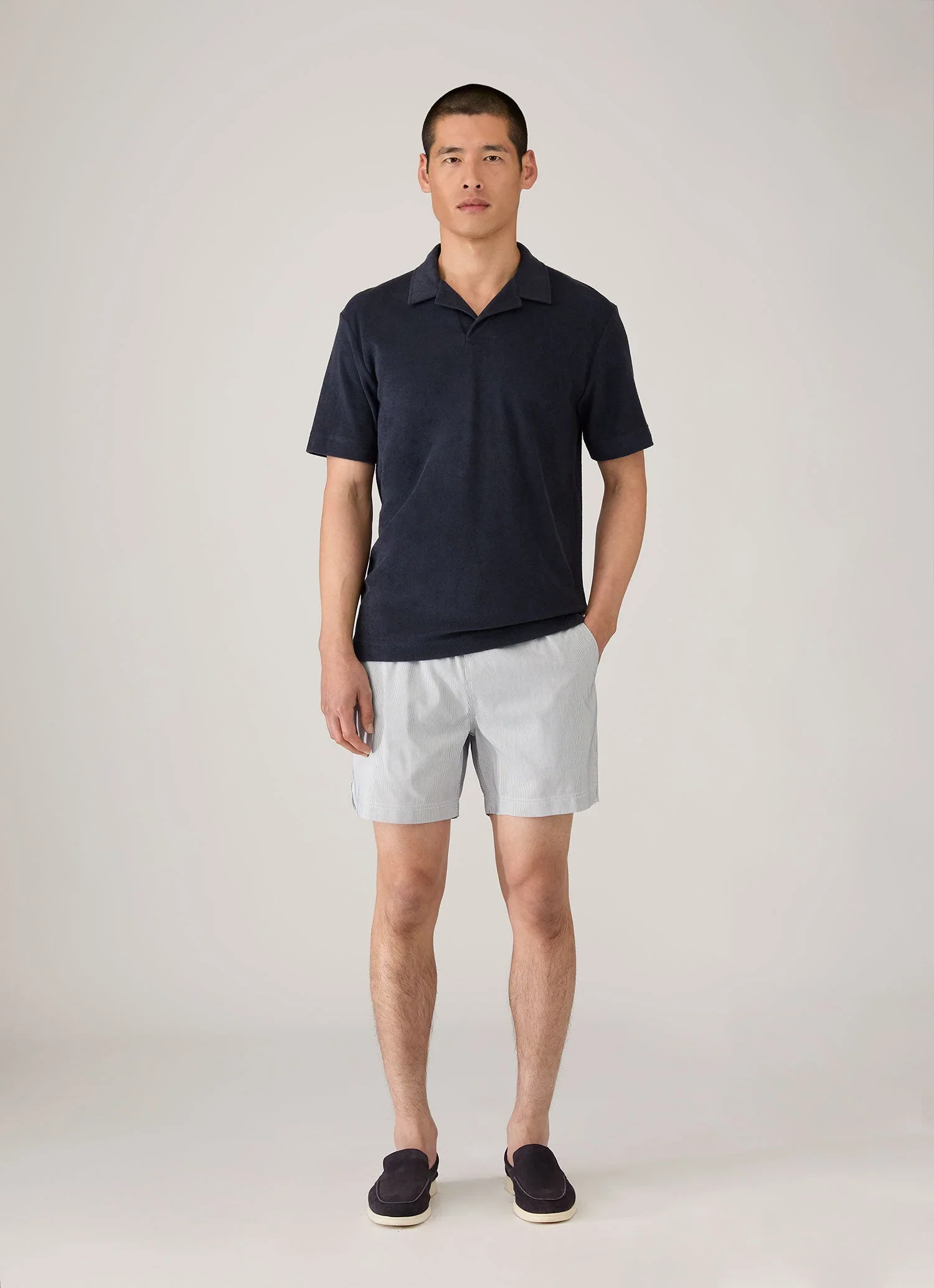 Sunspel Towelling Polo Shirt - Navy - Image 3