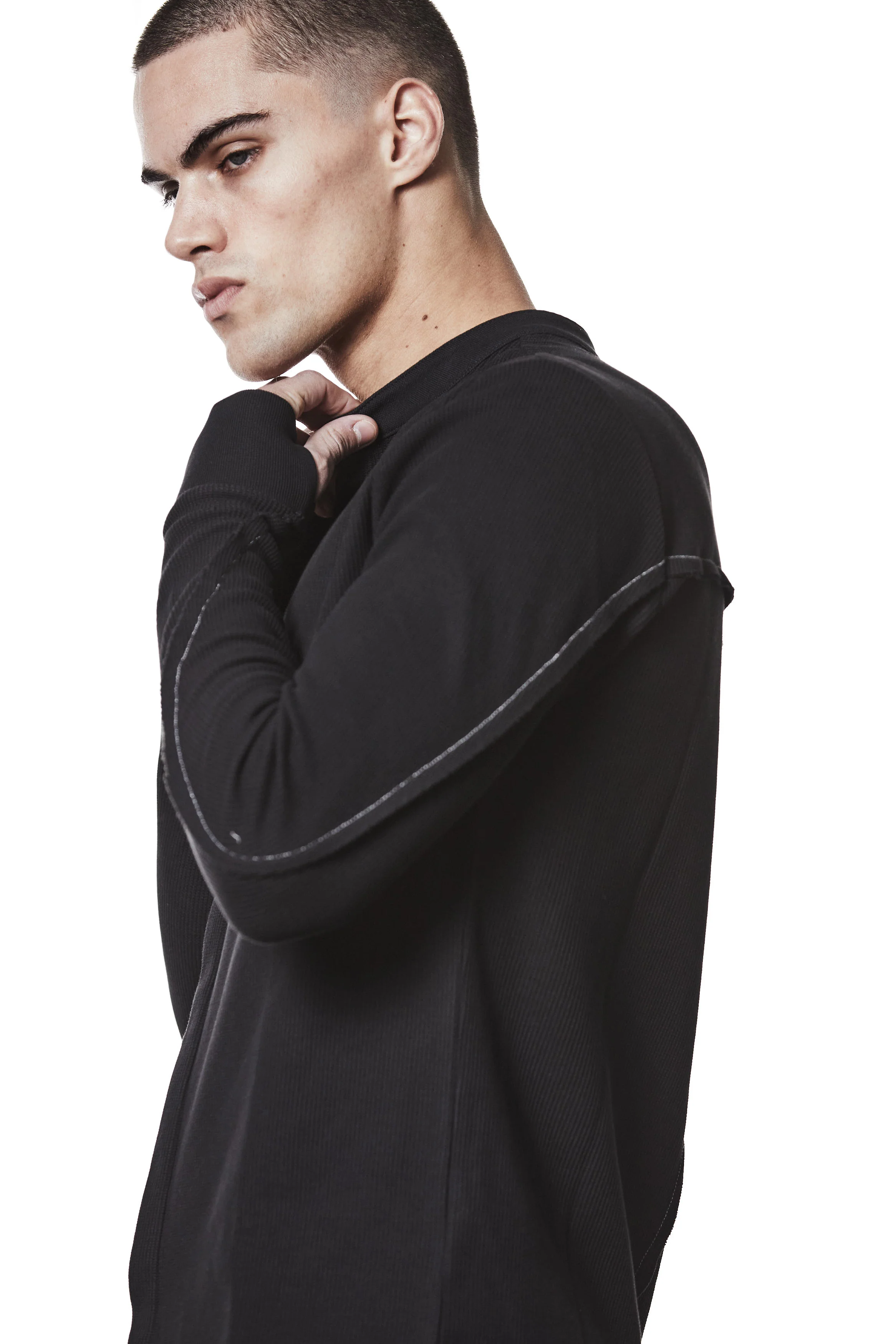 thom/krom M TS 894 Stand Up Collar Shirt - Black - Image 3