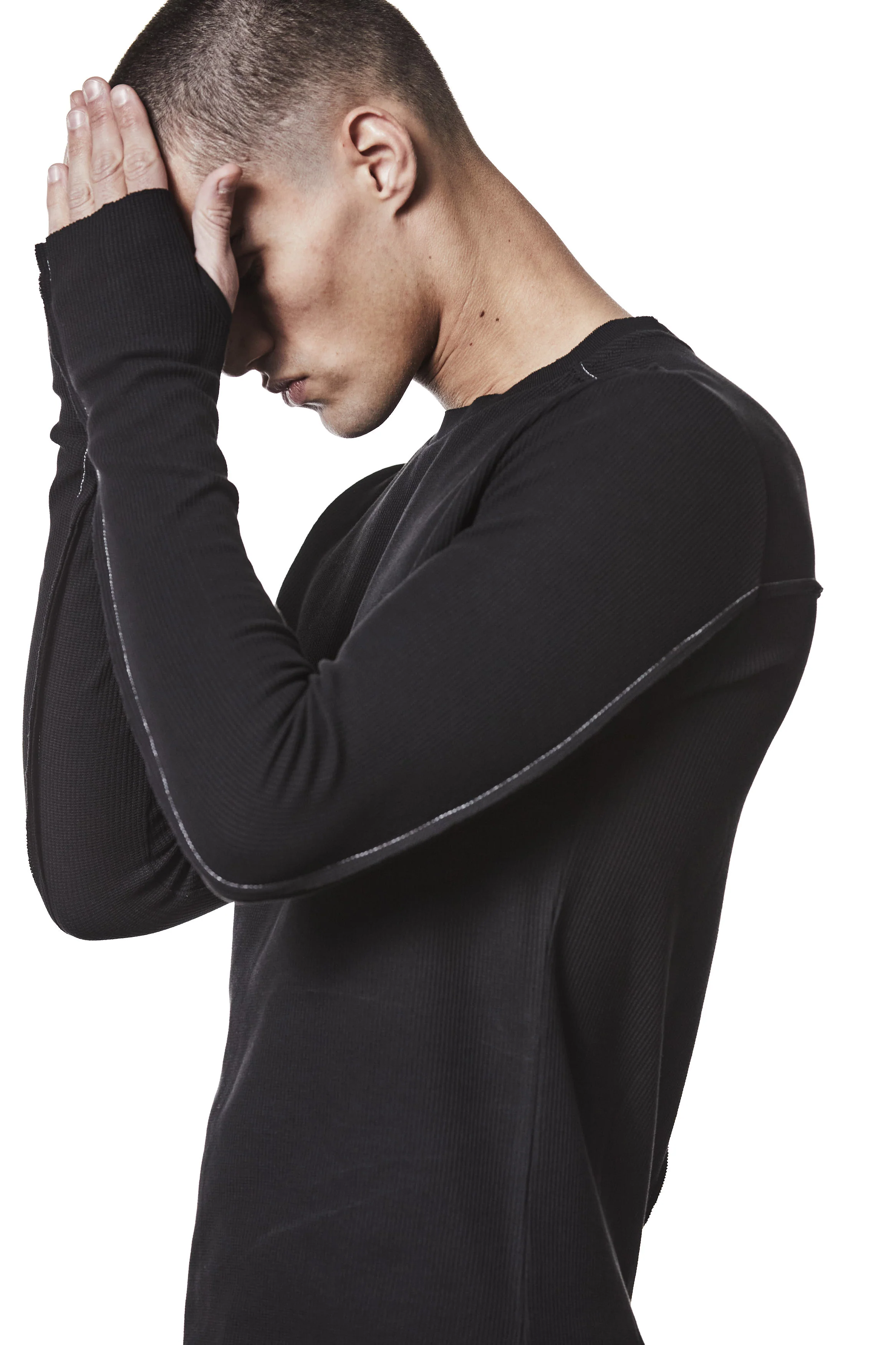thom/krom M TS 898 Round Neck L/S Tee - Black - Image 3