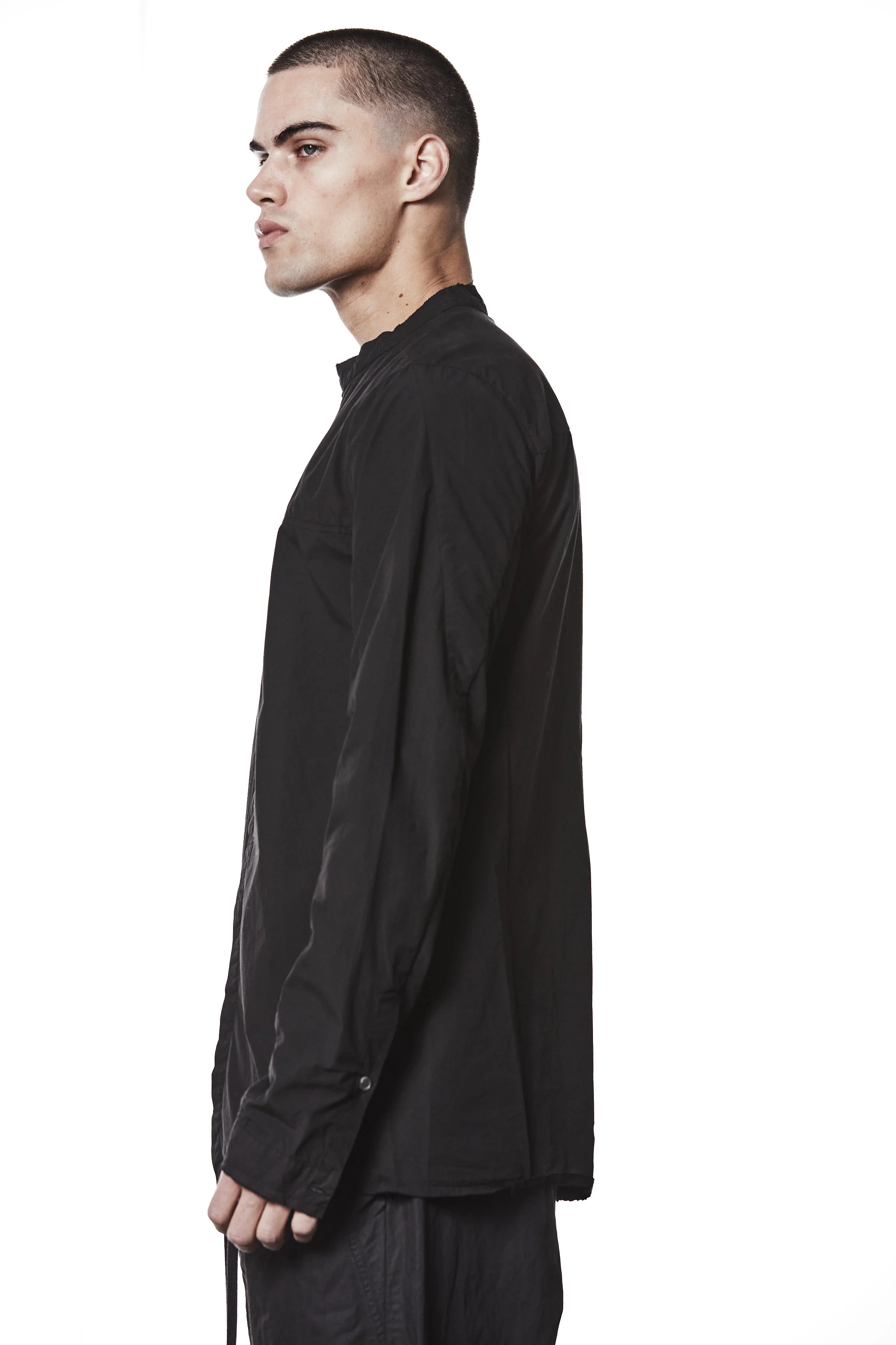 thom/krom MH177 Long Hidden Panel Shirt - Black - Image 3