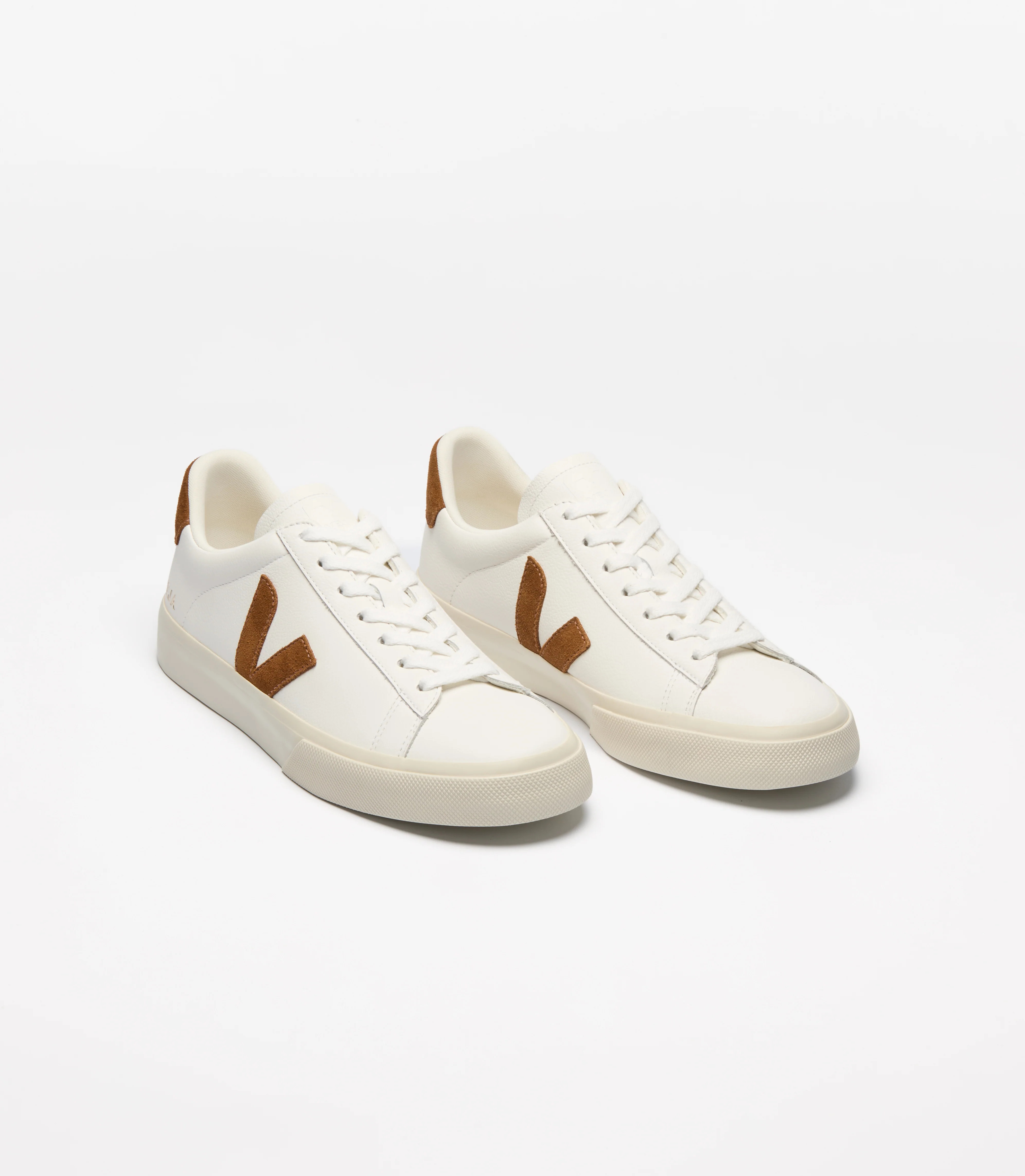 Veja Mens Campo ChromeFree Leather Sneakers - White/Cognac - Image 2