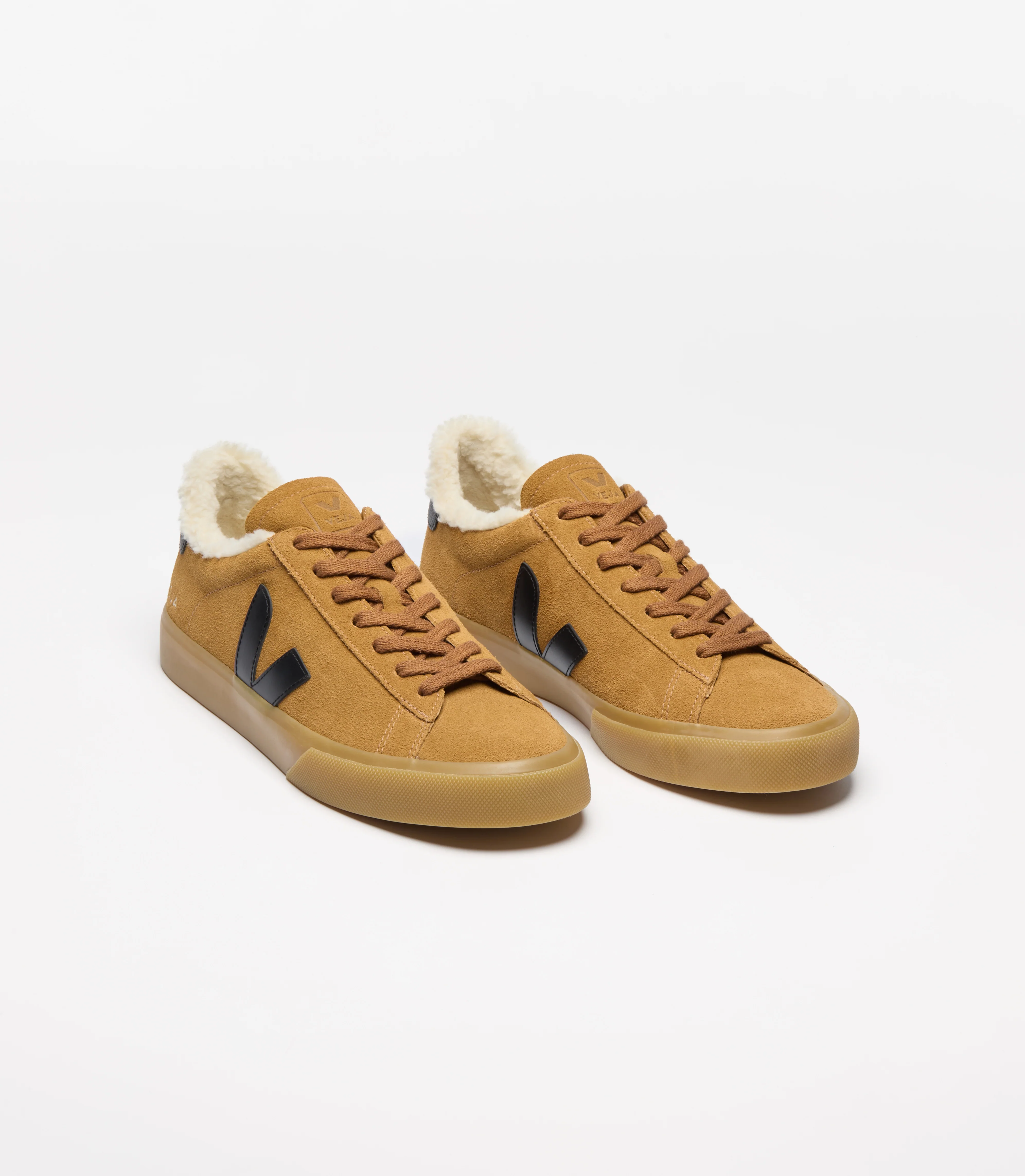 Veja Mens Campo Furred Suede Sneakers - Camel/Black - Image 3