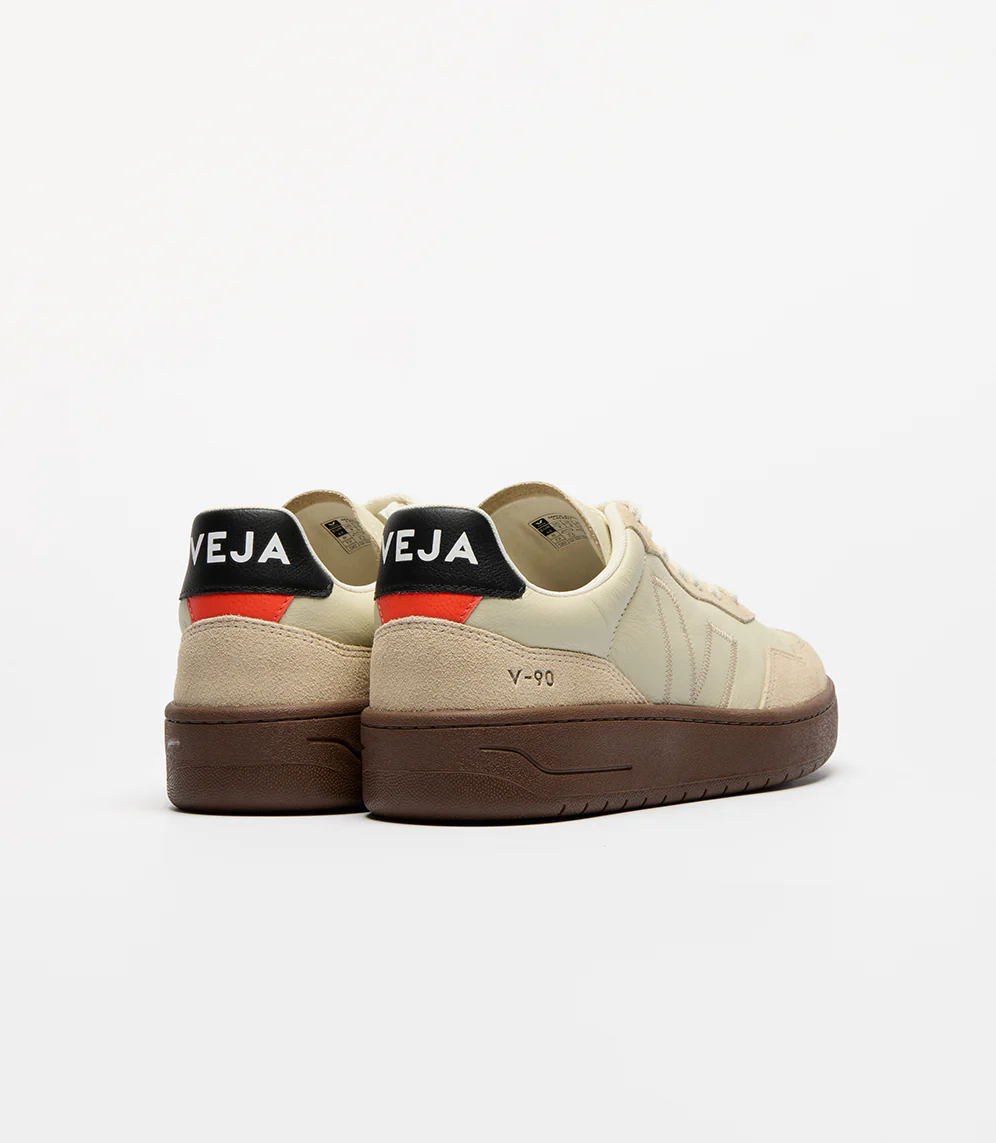 Veja Mens V-90 O.T. Leather Sneakers - Beige/Almond/Black - Image 3
