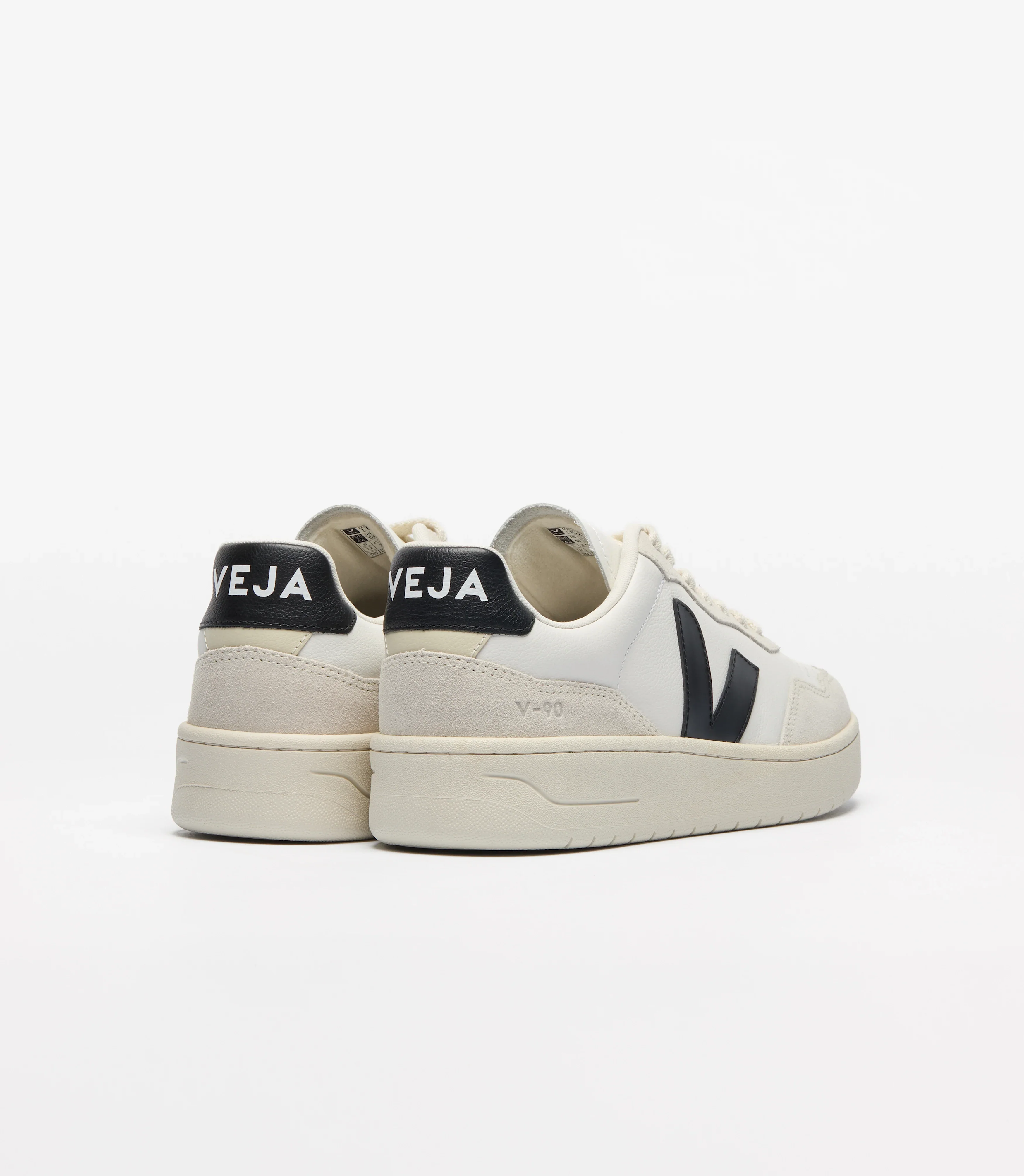 Veja Mens V-90 O.T. Leather Sneakers - White/Black - Image 3