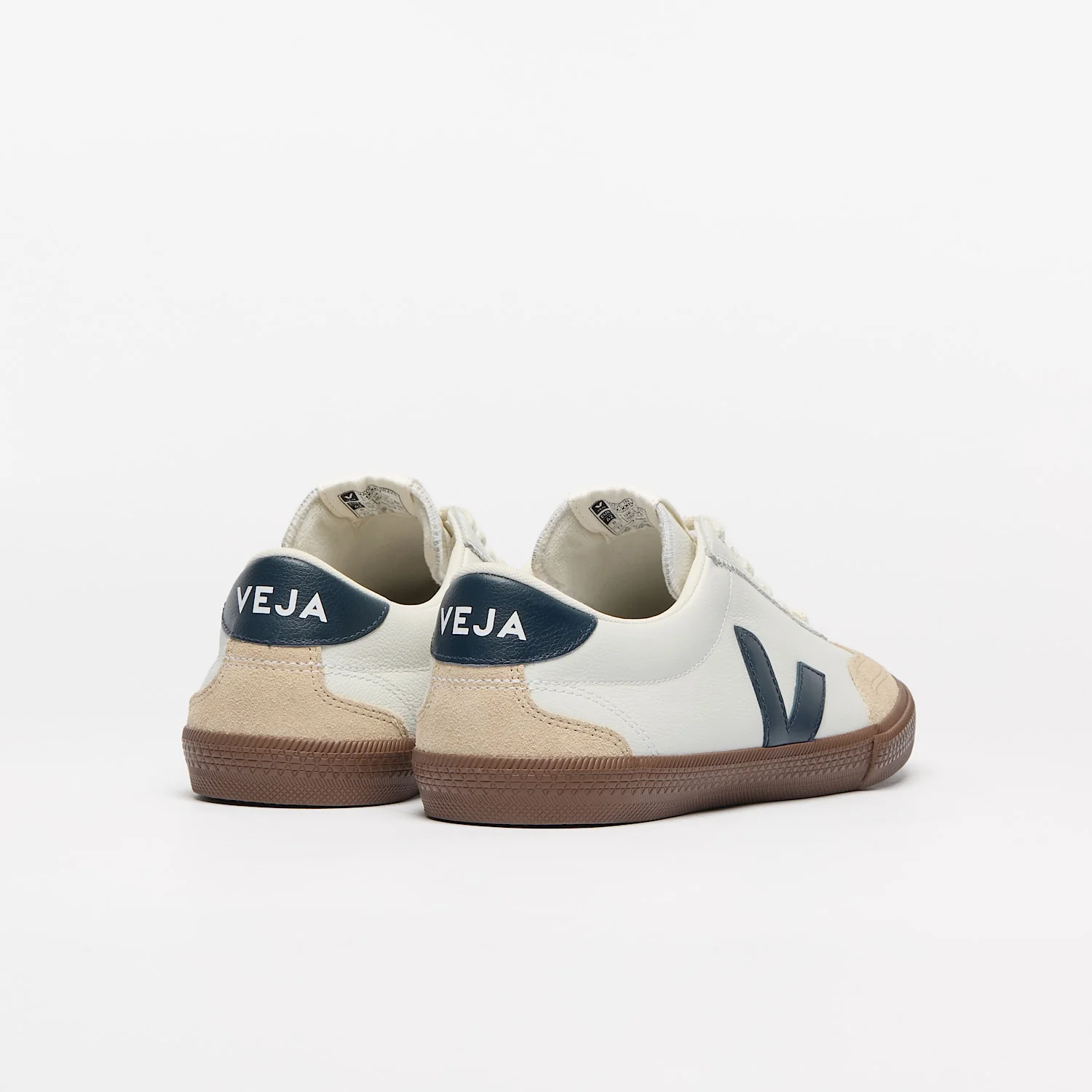 Veja Womens Volley O.T Leather Sneakers - White/Navy - Image 3