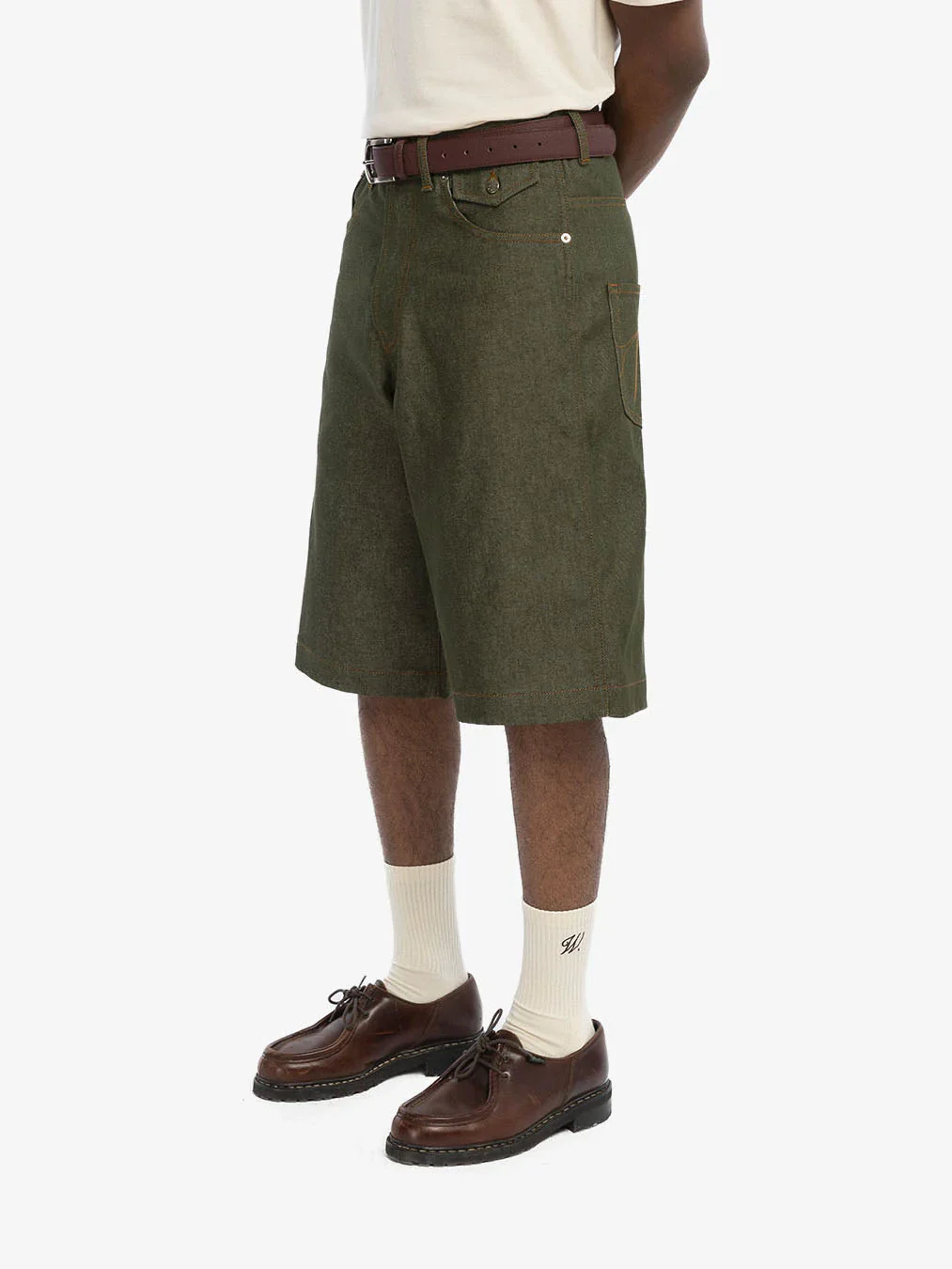 Walk in Paris Baggy Raw Denim Shorts - Green - Image 2