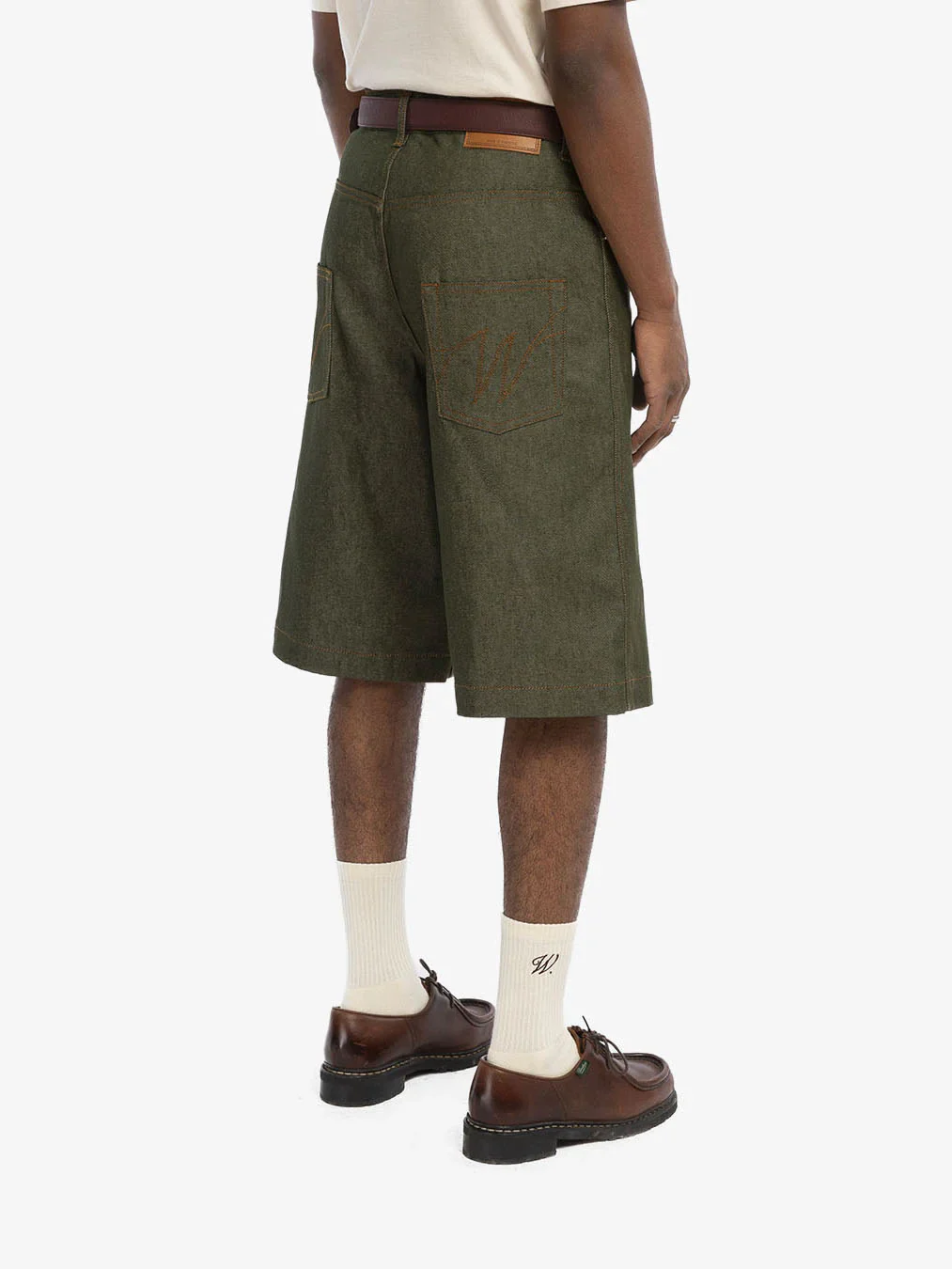 Walk in Paris Baggy Raw Denim Shorts - Green - Image 3